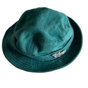 A‎ Maine Guide Vintage Lined Bucket Hat w/removable Sequin Butterfly Pin Green